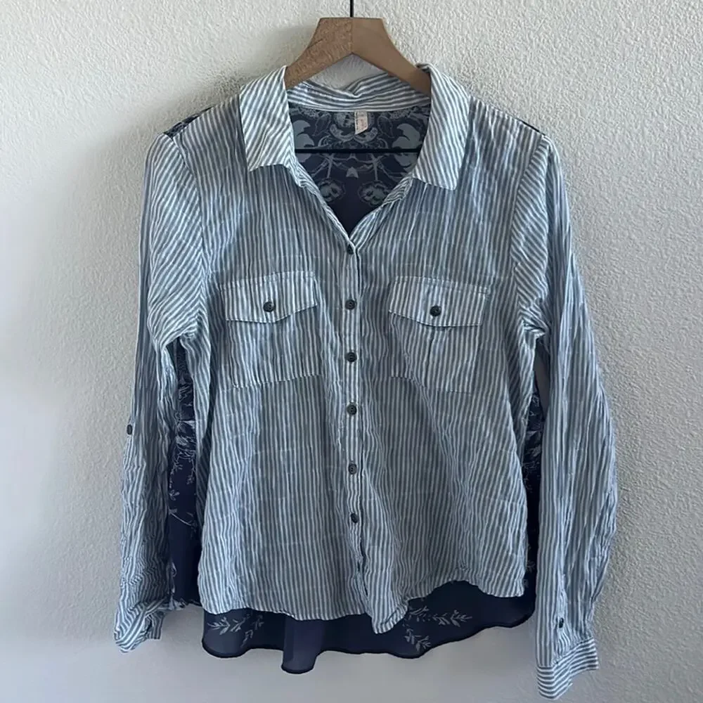 Free People Party in the Back Button Down Lightweight Top Blouse Medium